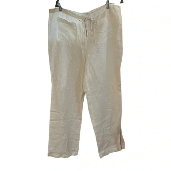 Kenar White Linen Wide Leg Drawstring Pants Size XL - Picture 4 of 8